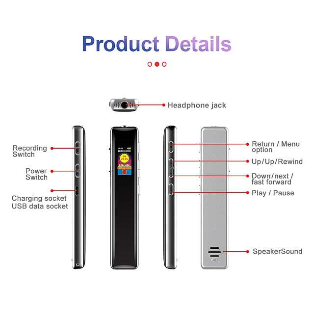 16GB 180 Hour Silver Voice Recorder MP3 with Screen